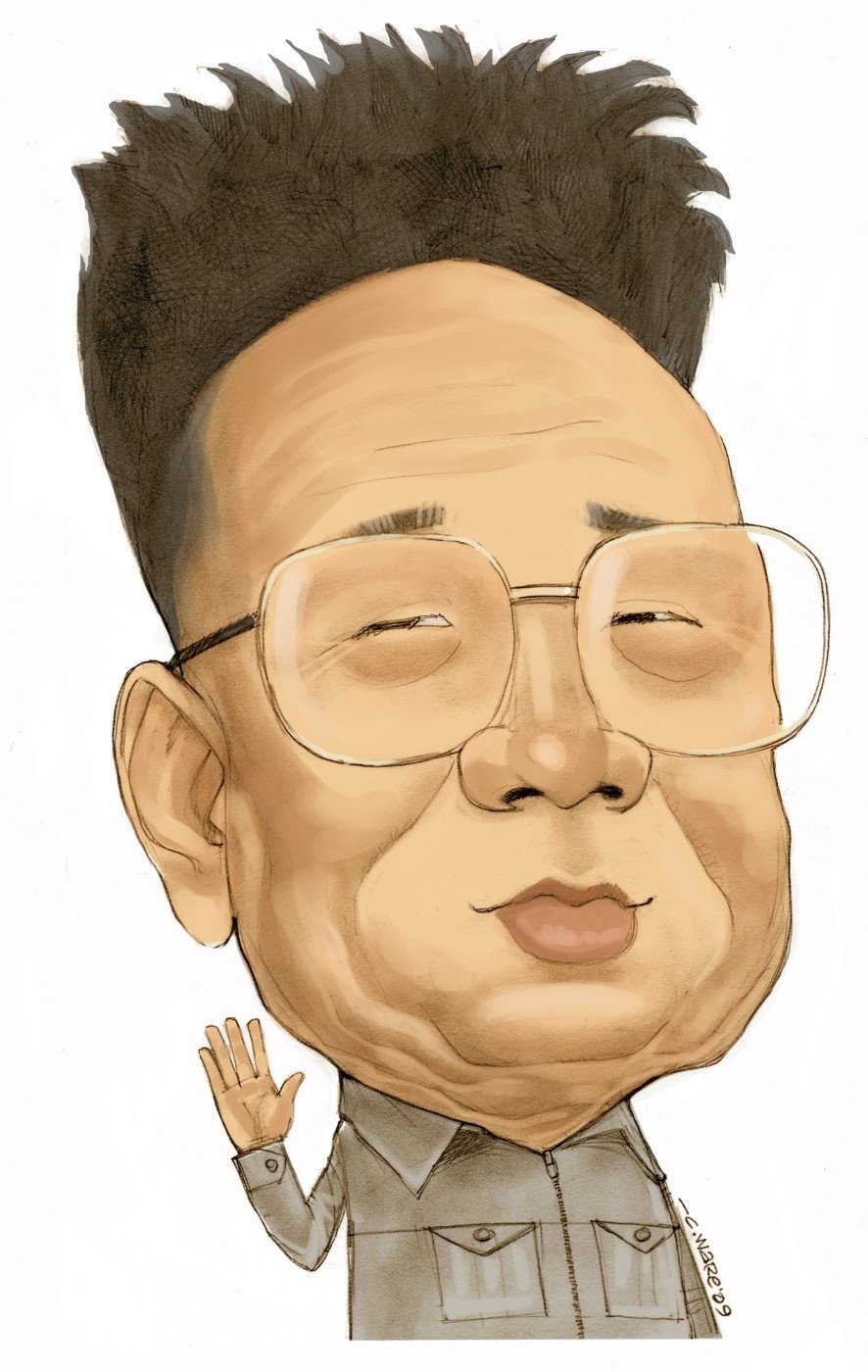Karikatura korejského vůdce Kim Čong-ila