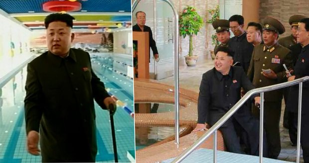 Diktátor Kim u bazénu: Už zase kouká na věci! S úsměvem a vycházkovou holí