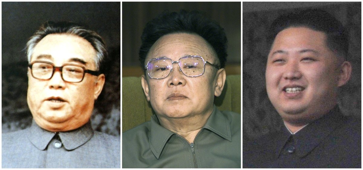 Kim Ir-sen (†82, vlevo) V čele země 1946 – 1994. Kim Čong-il (†69) V čele KLDR 1994 – 2011. Kim Čong-un (29, vpravo) V čele KLDR 2011 – ???