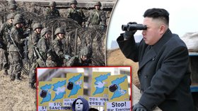 Jižní Korea zahájila vojenské cvičení (vlevo) pro případ útoku ze strany KLDR (vpravo Kim Čong-un), pokračují však i protesty proti válce na Korejském poloostrově