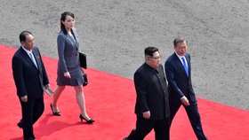 Kim a jeho sestra vítali jihokorejského prezidenta Muna