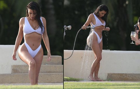 Kim Kardashian v plavkách: 32 kilo má dole, ale zadek pořád jako kůň