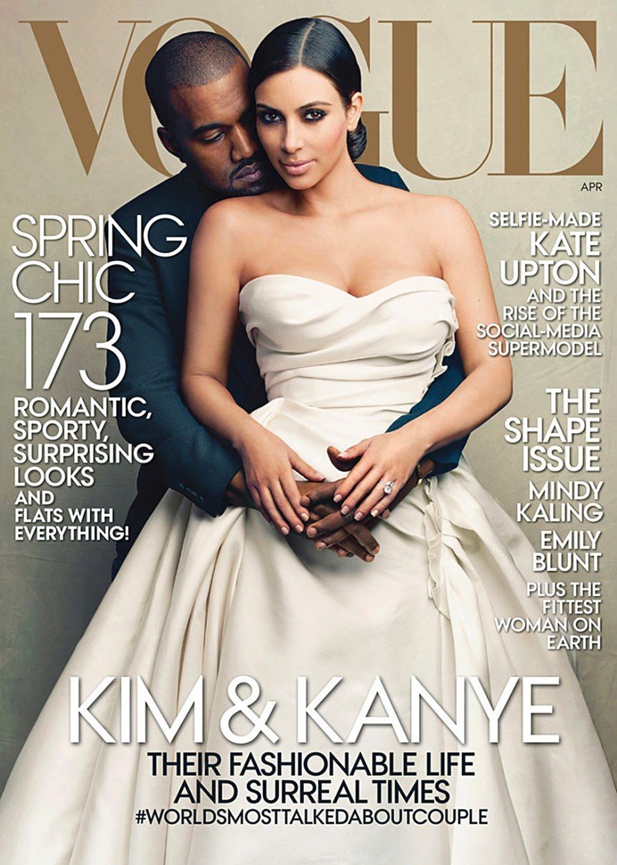 Kim Kardashianová a Kanye West na titulce Vogue (2014)