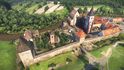 Letecký pohled na Sázavský klášter z roku 1403. Všimněte si centrální čtvercové stavby (tzv. terakonchy) kostela sv. Kříže  vlevo. Dnes z něj uvidíte pouze základy