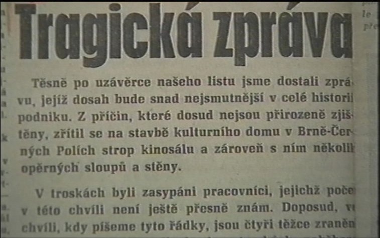 Před 50 lety se v Brně zřítila nedostavěná kinokavárna. V jejích sutinách zemřelo 7 lidí, mezi nimi i učni, dalších 5 bylo zraněno.