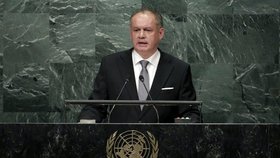 Slovenský prezident Andrej Kiska během projevu v OSN v New Yorku