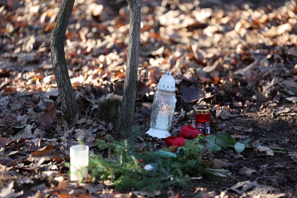 V Klánovicích vzniklo pietní místo na místě, kde v pátek zastřel šílenec muže a jeho dvouměsiční dcerku. (18. prosinec 2023)