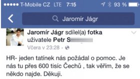 Do pátrání po dárci se zapojil i Jaromír Jágr. Na jeho výzvu reagují tisíce lidí.