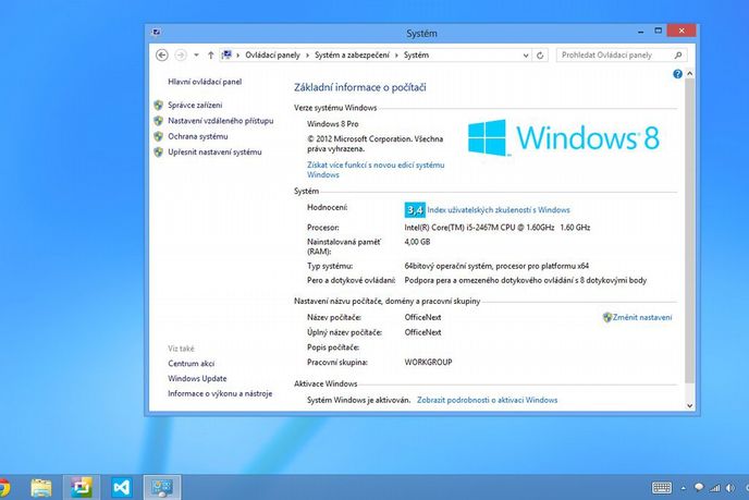 Klasický desktop ve Windows 8 Pro