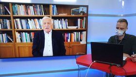 Bývalý prezident Václav Klaus v Epicentru Blesk Zpráv a moderátor Jakub Veinlich (7. 4. 2020)