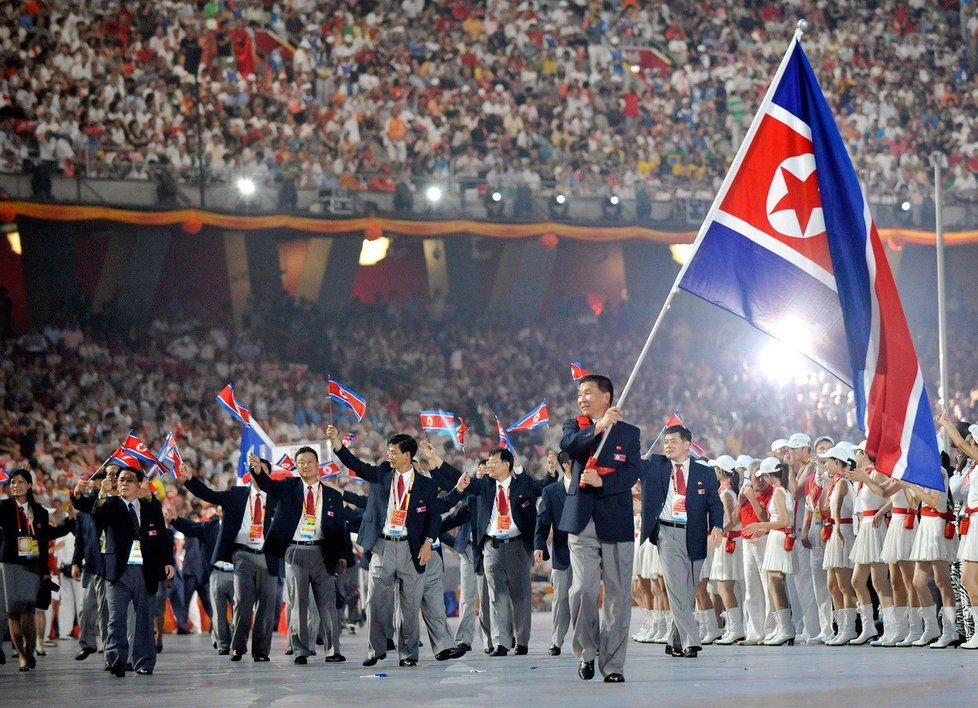 Severokorejský olympijský tým na olympiádě v Pekingu 2008.