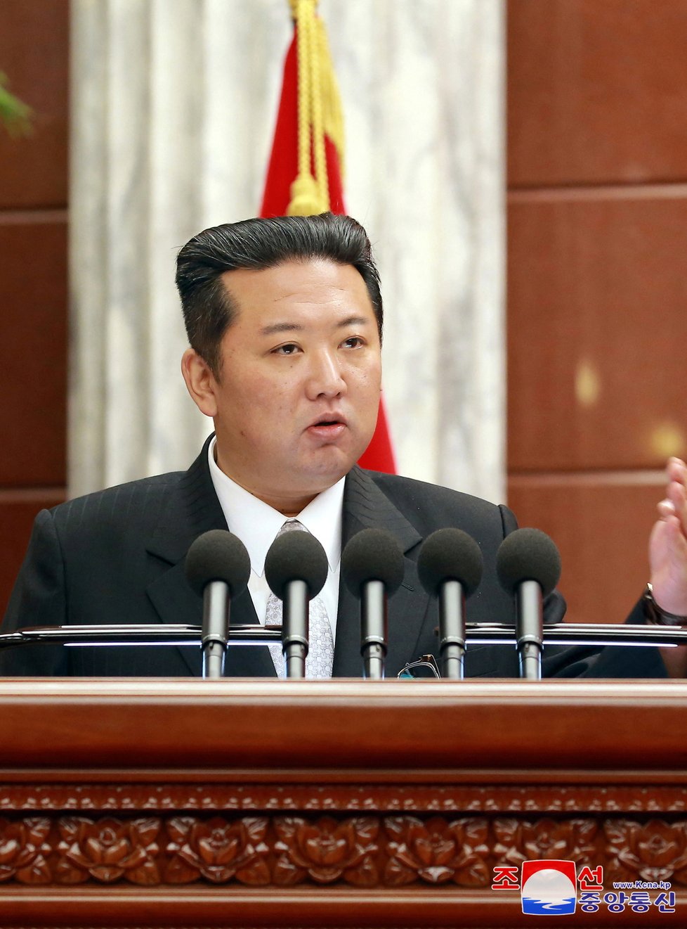 Severokorejský diktátor Kim Čong-un na sjezdu vládnoucí strany, (30. 1. 2021).