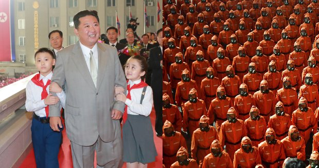 Extrémně pohublý Kim se ukázal na vojenské přehlídce. Tulili se k němu pionýři