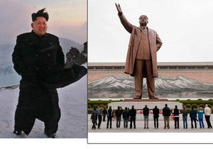 Kim staví na nejvyšší hoře KLDR sousoší vládnoucí dynastie 