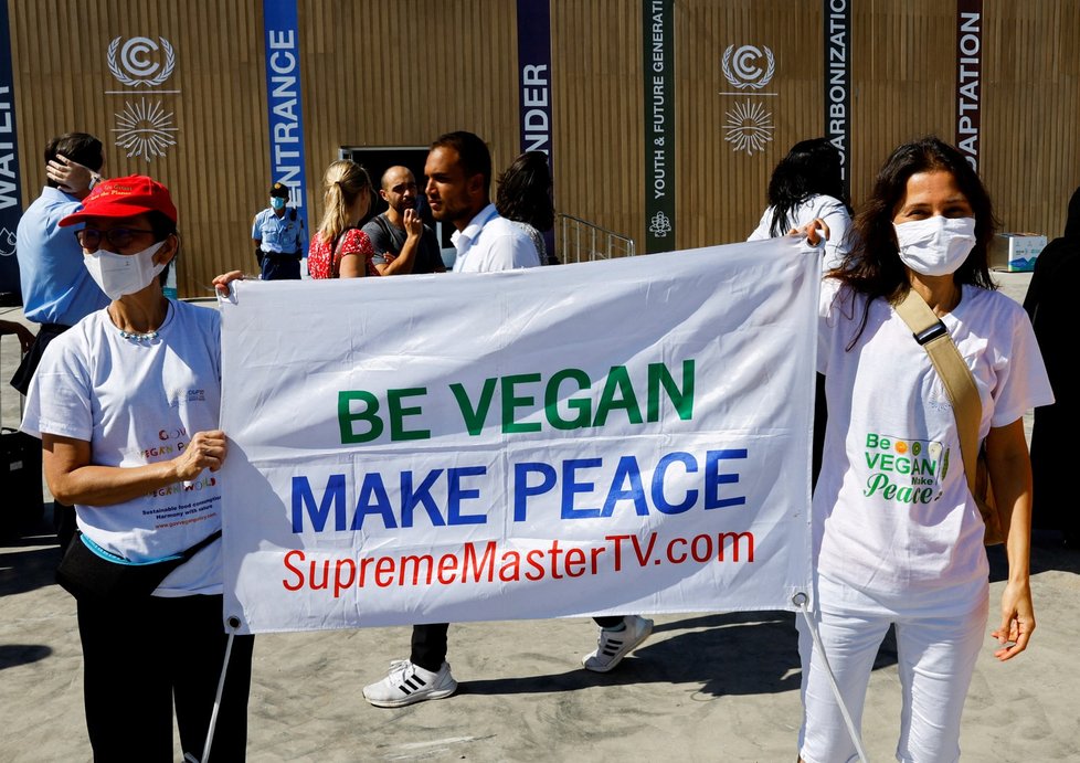 Vegani na klimatické konferenci upozorňují, že dobytek je velký znečišťovatel.