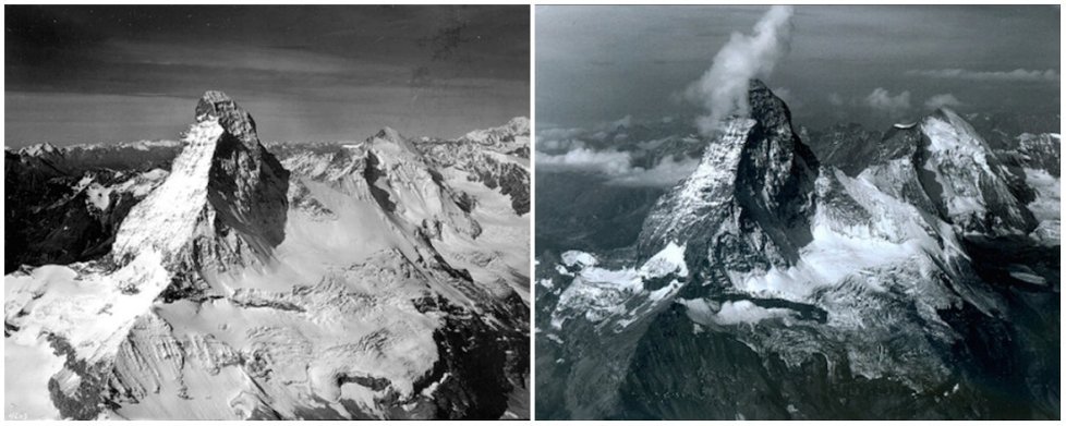 Hora Matterhorn, hranice Švýcarska a Itálie, srpen 1960 — srpen 2005.