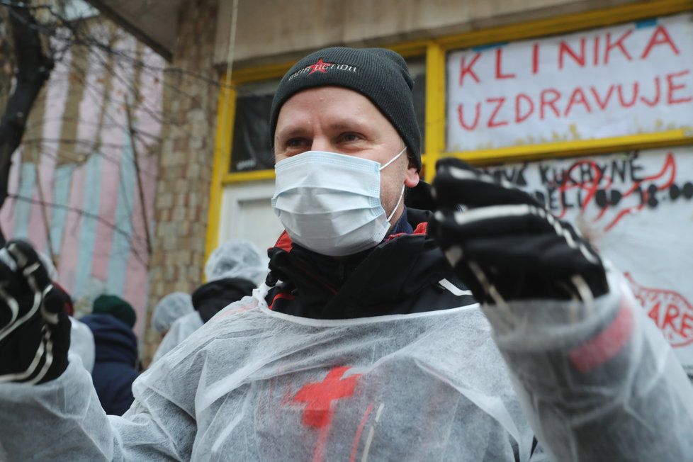 Happening v žižkovské Klinice v den vystěhování, 10. ledna 2019