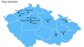 Mapa klokánků v České republice