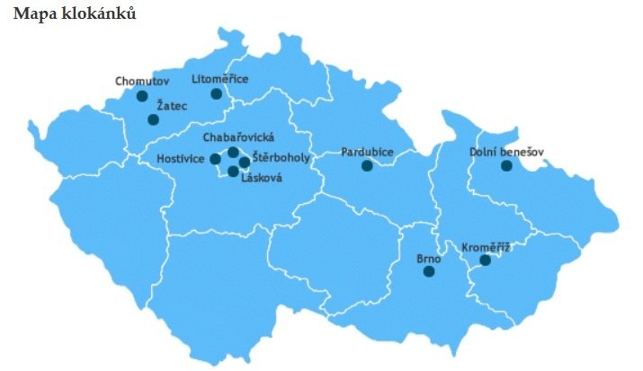 Mapa klokánků v České republice