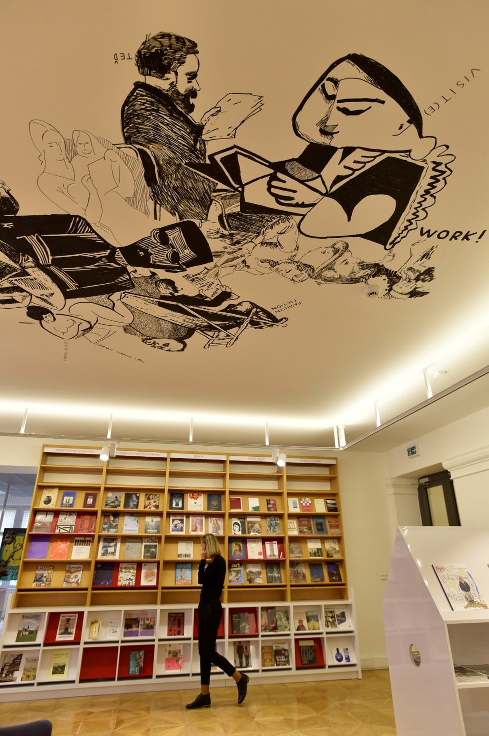 Knihovnu nově zdobí nástropní kresba umělecké dvojice Jiří Franta a David Böhm.