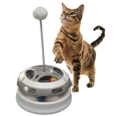 Interaktivní kočičí kolotoč Flashlight s 1 blikajícím, 1 mřížkovým a 1 měkkým plyšovým míčkem na pružině, cena od 249 Kč