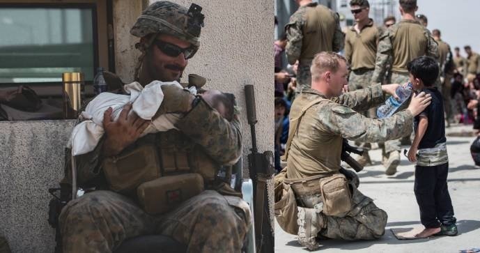 Snímky amerických vojáků s malými dětmi nejsou výjimkou.