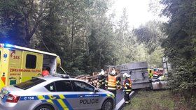 Na Karlovarsku havaroval náklaďák vezoucí dřevo: Těžké klády zasáhly osobní vůz!