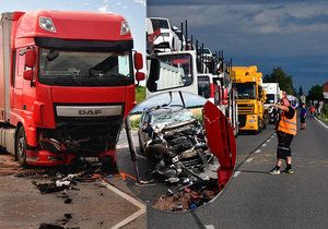 Na Kolínsku se stala smrtelná nehoda, kdy se střetl náklaďák a osobní automobil.