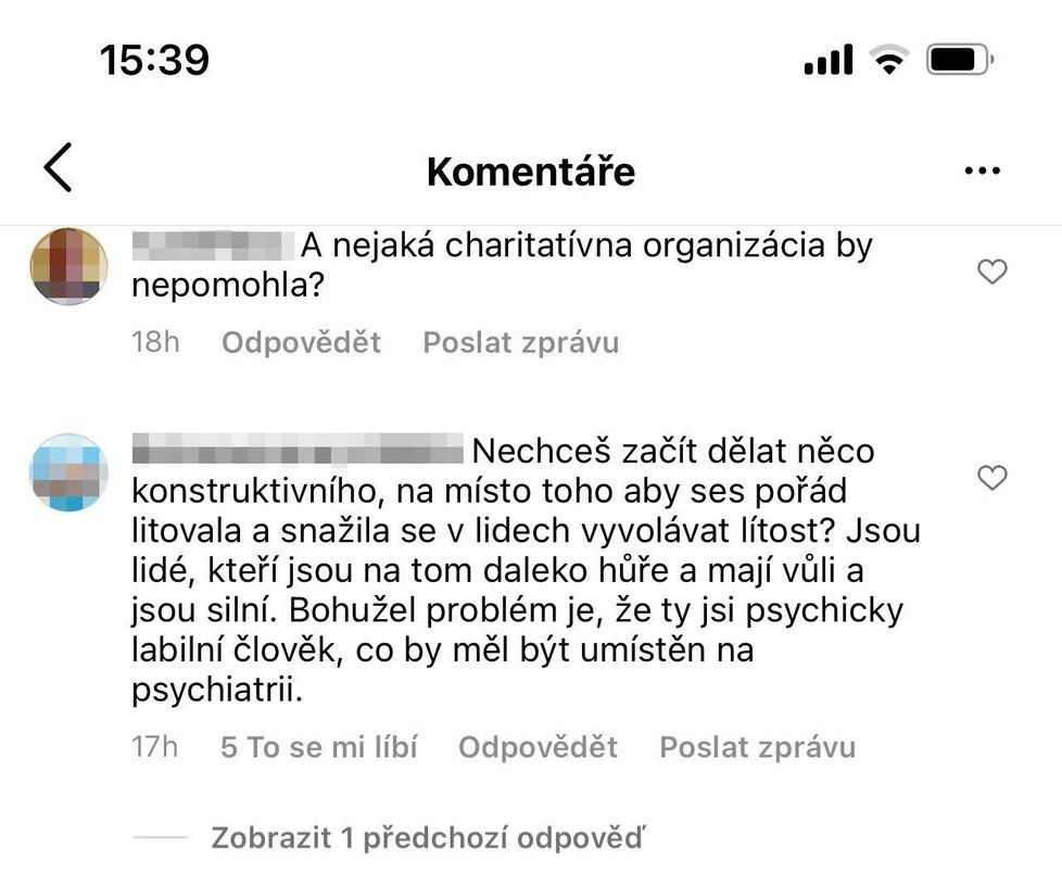 Komentáře, které Nele na sociální sítí přicházejí.