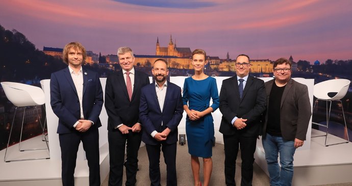 Předvolební debata Blesku: Předseda ostravské ODS Jan Dohnal (SPOLU), primátor Ostravy Tomáš Macura, Lukáš Semerák (Ostravak) David Witosz (Piráti), Martin Juroška (KSČM)