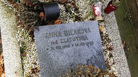 Tady odpočívá Biľakova manželka Anna. Na hřbitově ve Slávičiem údolí