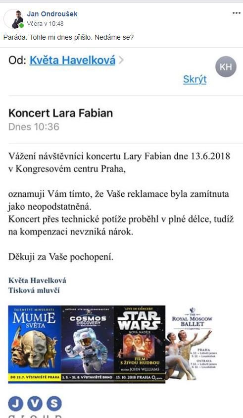 Reakce fanoušků, kteří se zpackaného koncertu účastnili