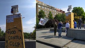 Na místo, kde dřív stávala socha maršála Koněva, kterou nechala Praha 6 odstranit, někdo 9. května 2020 umístil záchodovou mísu.