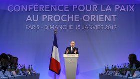 Francouzský ministr zahraničních věcí Jean-Marc Ayrault při zahájení mírové konferenci v Paříži