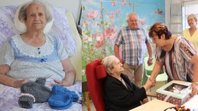 Marie Konkolová oslavila 102. narozeniny, jejím koníčkem je pletení.