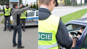 Kuriózní kontrola řidičů na Havlíčkobrodsku: Policisté zastavili i faráře, požehnal koledníkům (vlevo)