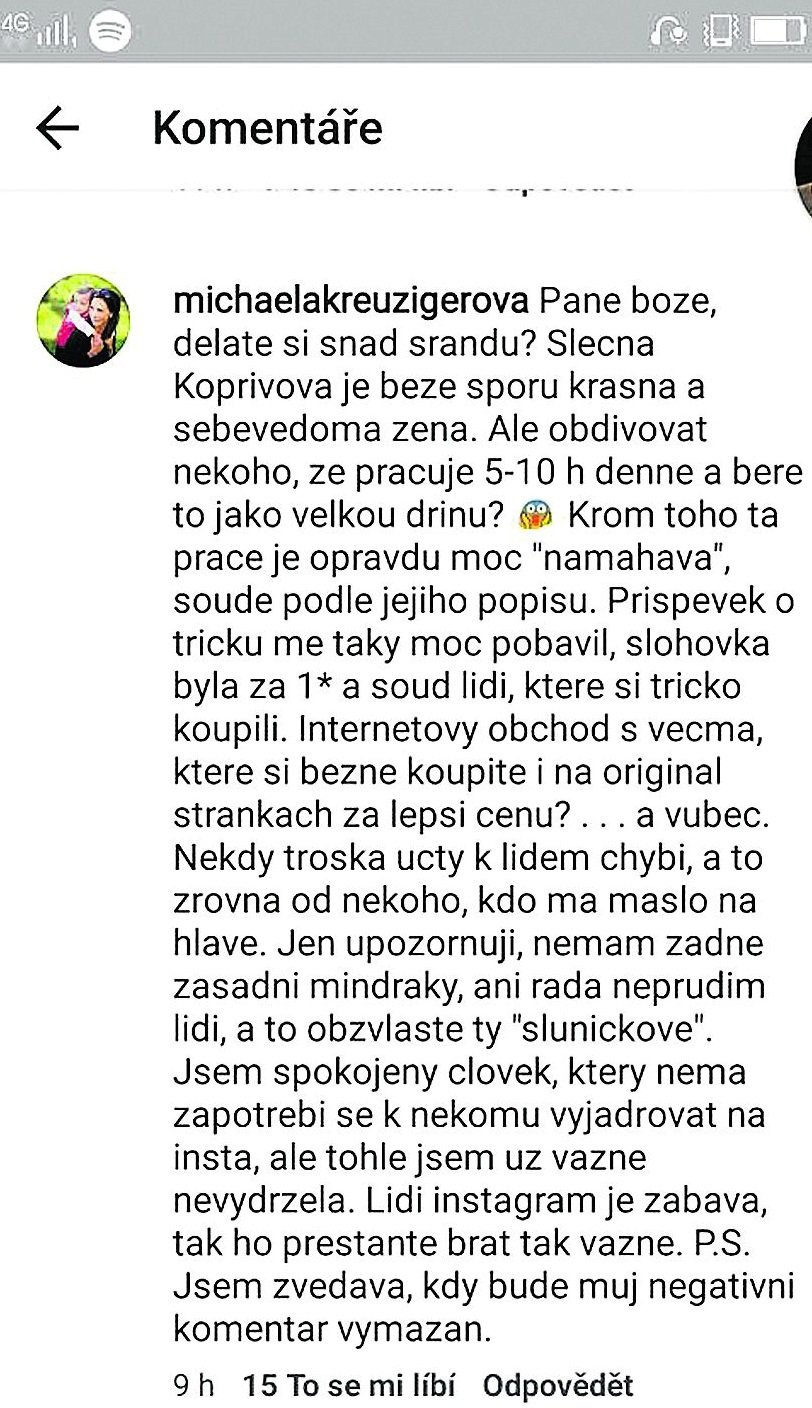 Veronika Kopřivová se s Michaelou na Instagramu neshodla...