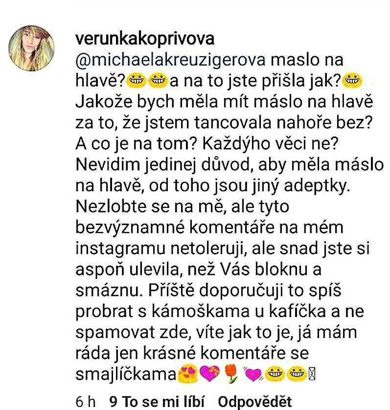 Veronika Kopřivová se s Michaelou na Instagramu neshodla...