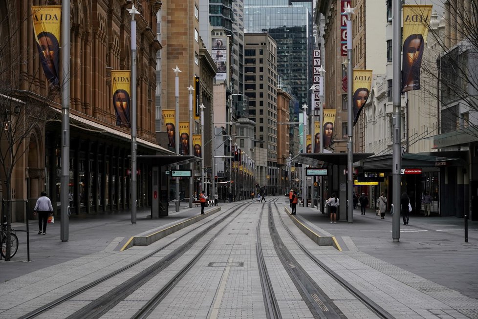 Vylidněné ulice Sydney během koronavirové uzávěry