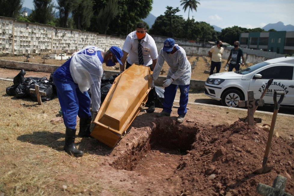 Pohřeb oběti koronaviru v Brazílii.