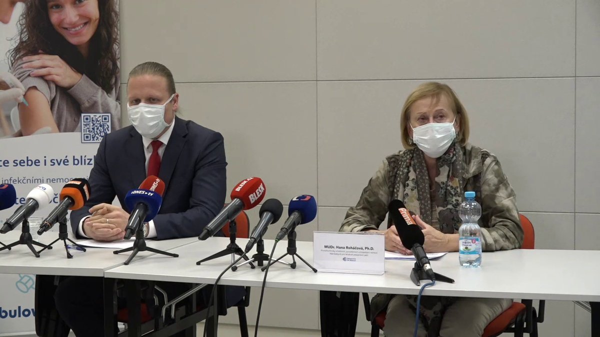 Tiskovka k pacientům s koronavirem na Bulovce: Ředitel nemocnice Kvaček a primářka Roháčová (21.3.2020)