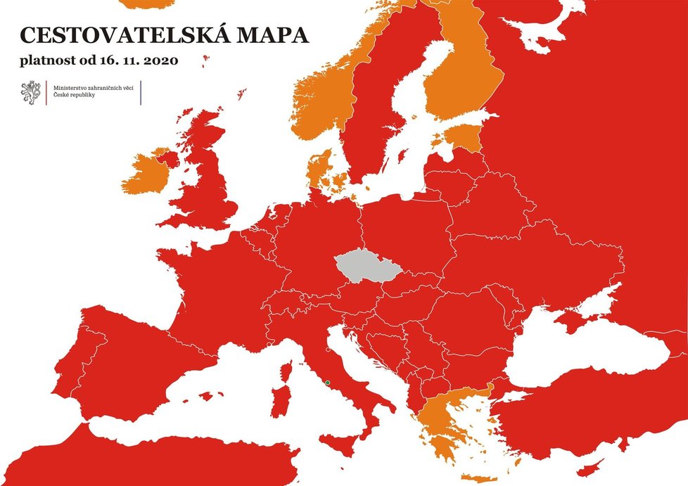 Cestovatelska mapa MZV CR k 16. 11. 2020