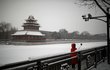 Žena v Pekingu se Zakázaným městem za zády. Oblíbený turistický cíl byl pro veřejnost kvůli koronaviru uzavřen