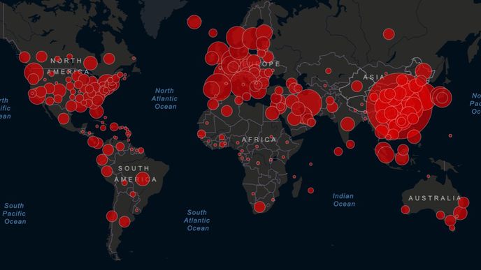 Mapa nákazy koronavirem Covid-19 ve světě