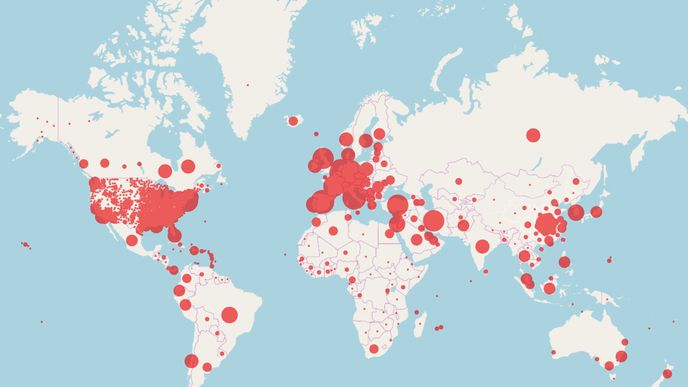 Mapa nákazy koronavirem Covid-19 ve světě ke dni 6.4.2020