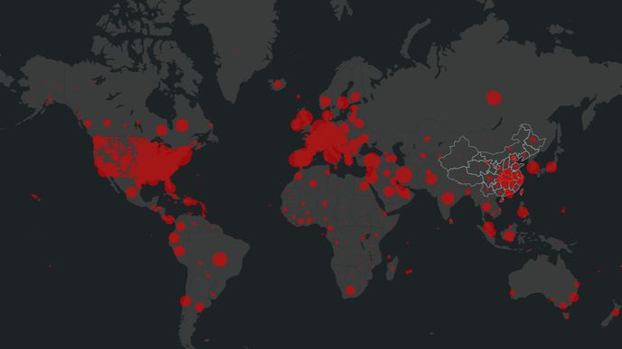 Mapa nákazy koronavirem Covid-19 ve světě ke dni 20.4.2020