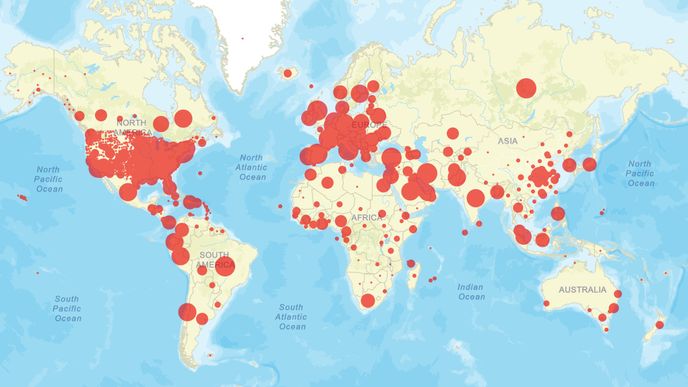 Mapa nákazy koronavirem Covid-19 ve světě ke dni 11.5.2020