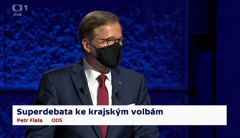 Předseda ODS Petr Fiala během předvolební debaty lídrů na ČT (1.10.2020)