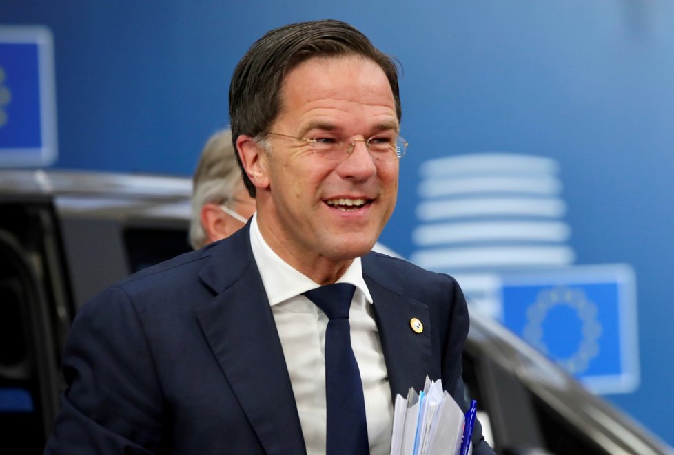 Nizozemský premiér Mark Rutte na summitu v Bruselu