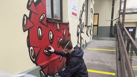 Student Michal Pavlík nabídl vedení Fakultní nemocnice u svaté Anny, že zeď u jednoho z odběrových center covidu pokryje graffiti. Motivem se staly viry covidu, zapletené v jeho pojetí DNA.